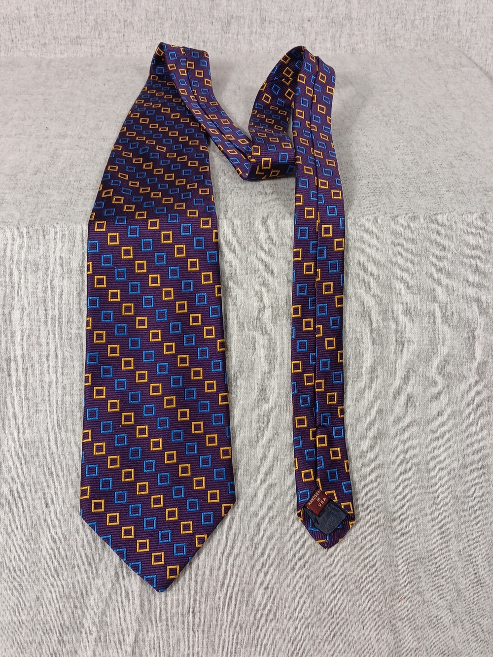 JoS. A. Bank Corp.Collection Purple Geometric Repp Silk Blue & Gold Squares Tie